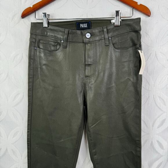 Anthropologie Paige Hoxton High-Rise Coated Ankle Skinny Olive Jeans Size 29 NWT - Picture 7 of 11